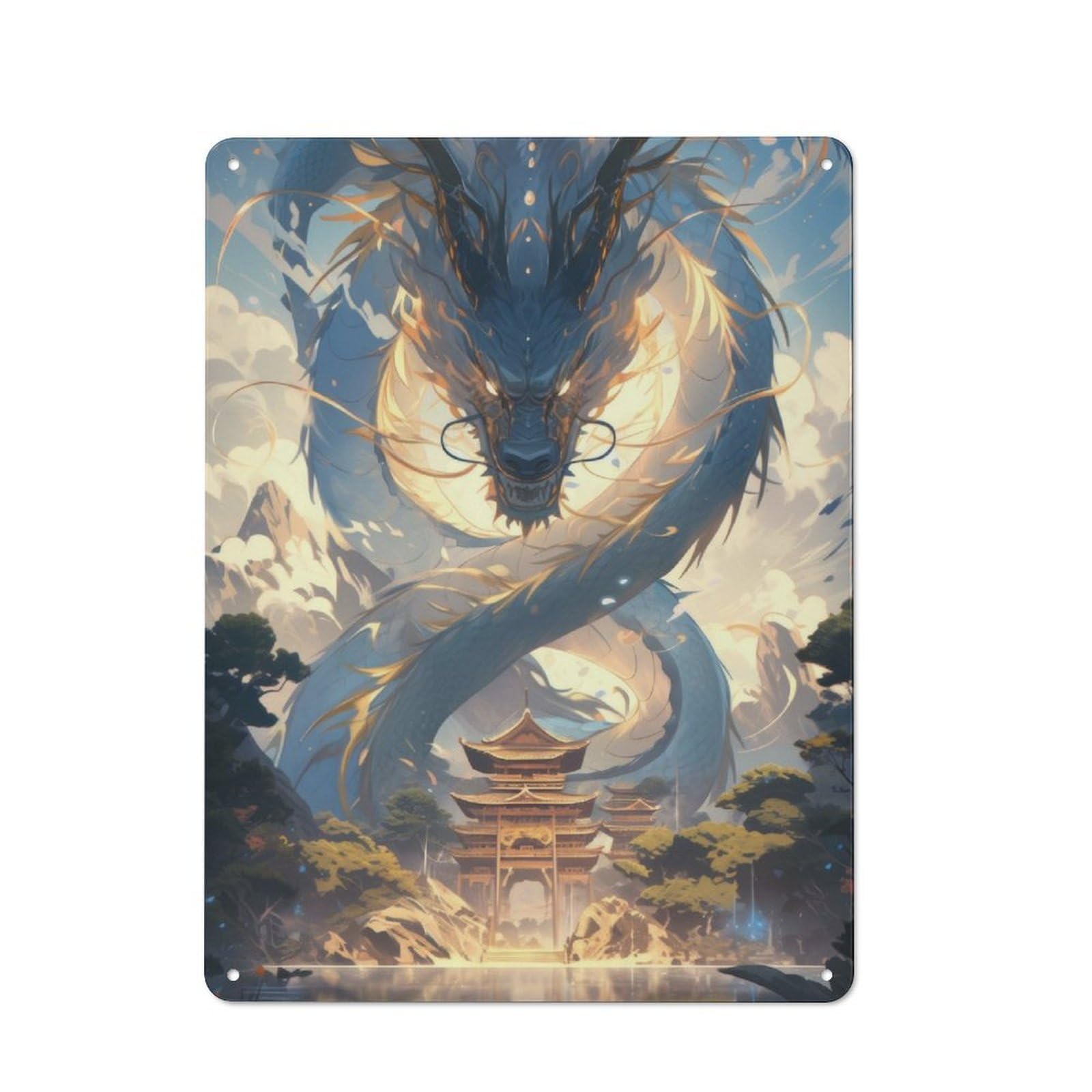 Junmoney Chinese Dragon Temple Vintage Tin Wall Plaque 40X30cm For Workshop Wall, A Decorative Christmas Gift For Makers And Diy Enthusiasts
