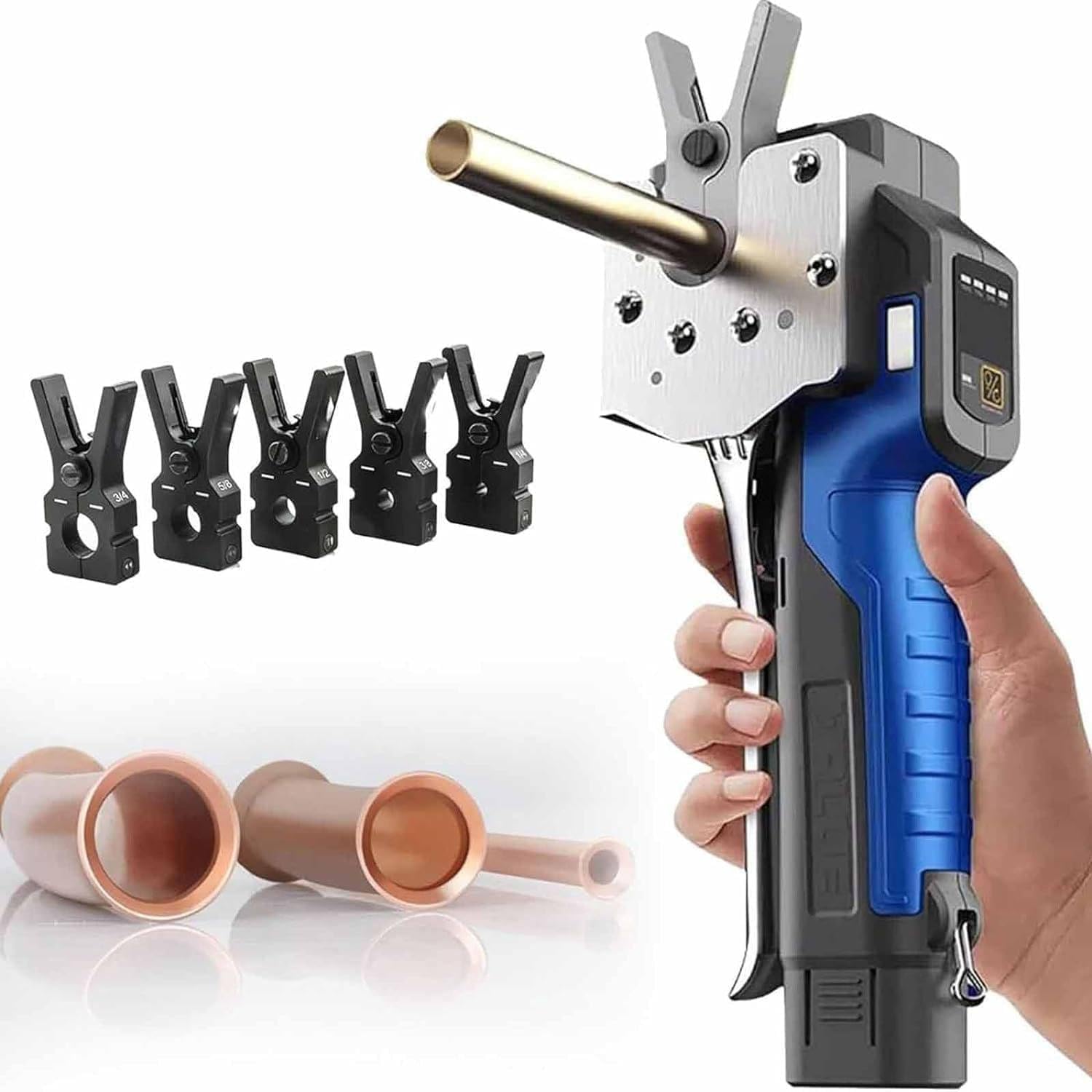 Herramienta De Abocardado Eléctrica Inalámbrica, Herramienta De Abocardado Excéntrico, Con 5 Pinzas, Iluminación LED, Ajustable a 30 Grados, Fácil Expansión De Tubería, Para Tubos De Cobre Blando