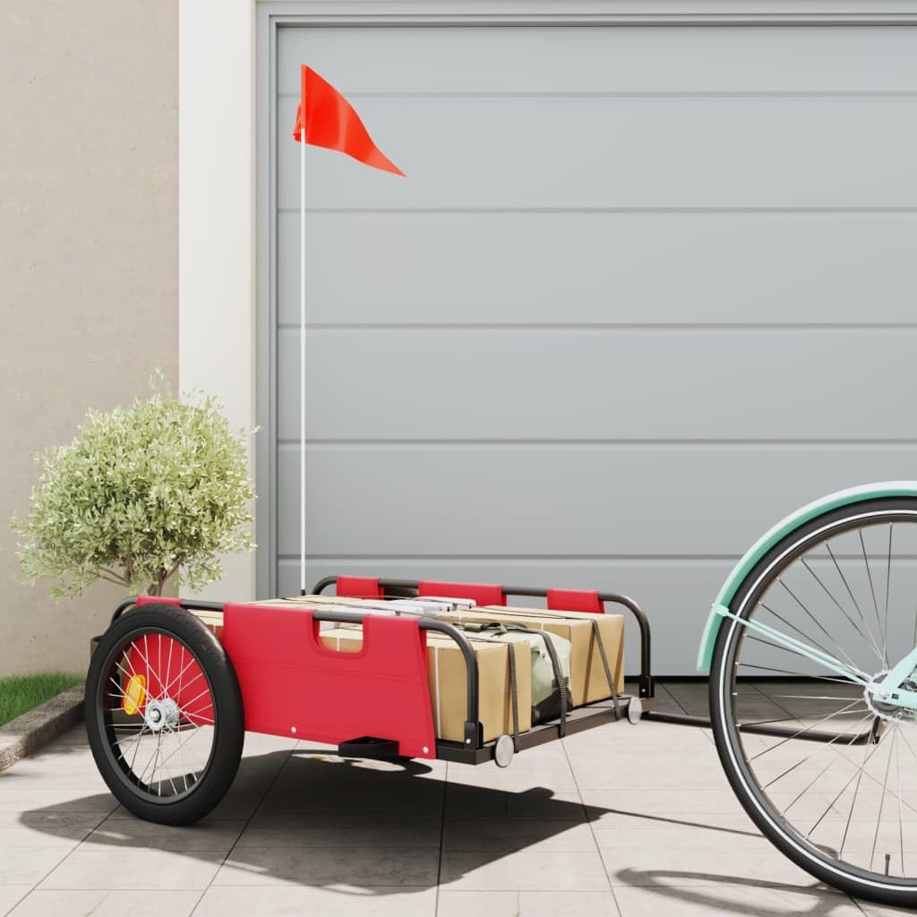 vidaXL Remolque para Bicicletas, Remolque de Carga, Carrito para Bici, Remolque para Maletas Plantas Herramientas, Hierro Tela Oxford Rojo