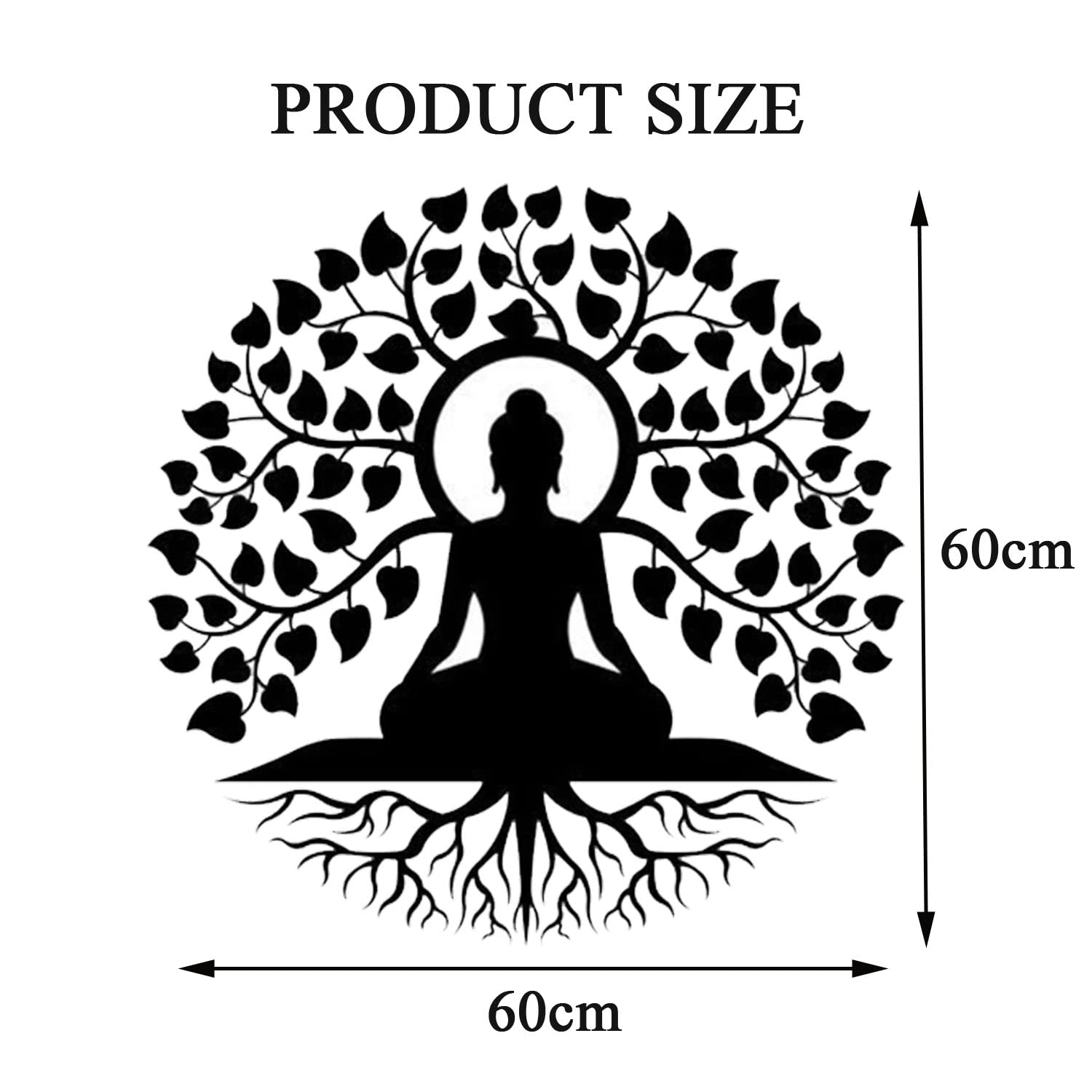 Dutis - Décoration murale en métal - Arbre de vie Bouddha noir, mandala, méditation, yoga, autel, buda, décoration d'intérieur zen, salle de bain, cuisine, extérieur, jardin, terrasse