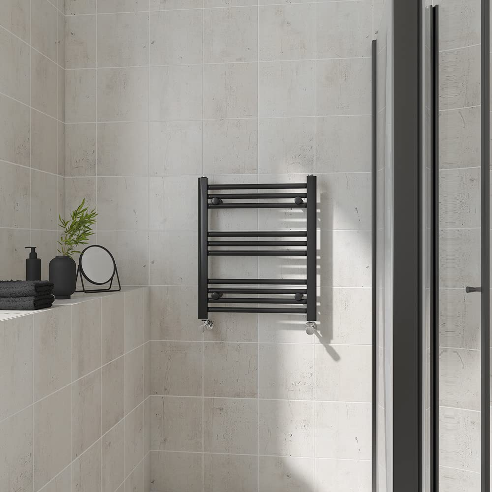Warmehaus Straight Heated Towel Rail Black Bathroom Ladder Style Radiator Central Heating 600X500mm