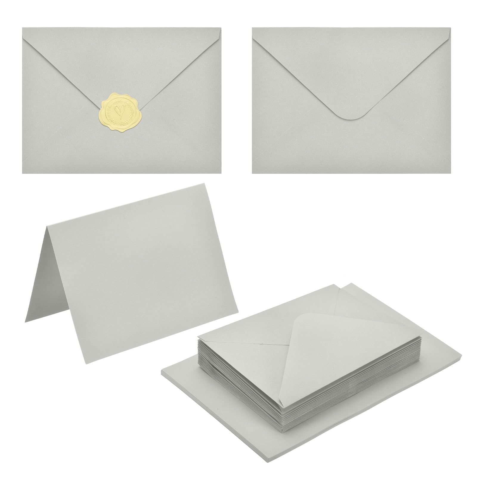 PATIKIL 20Pack Light Gray 5x7 Envelopes with Cards, V Flap A7 Envelopes with Cardstock & Gold Stickers for Greeting Cards Wedding Greeting Birthday Invitations Letter Mailing