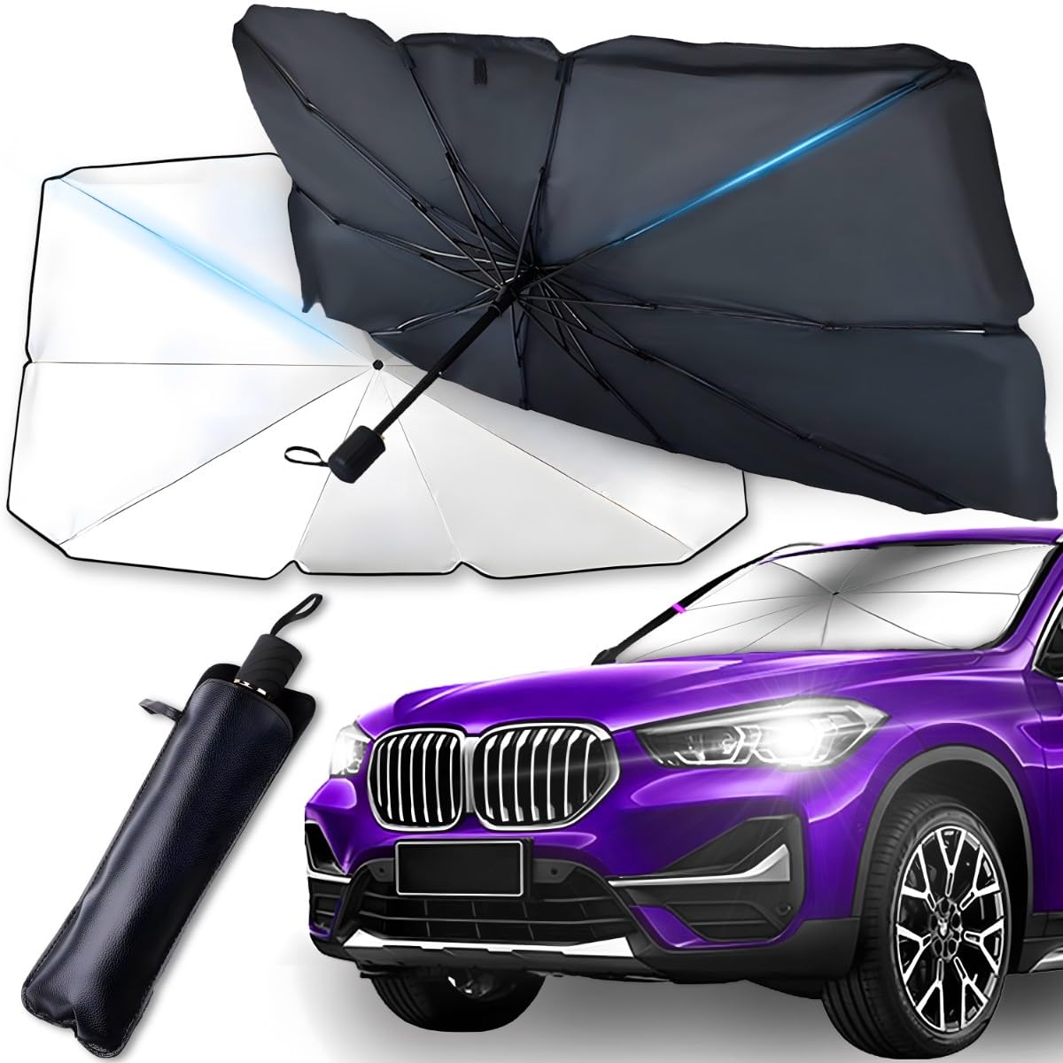 Retoo Parasol Coche 123x65 Cm, Parasol Plegable para Parabrisas, Protección Solar UV, Mango Flexible, Sombrilla Coche Delantera Universal para Interior
