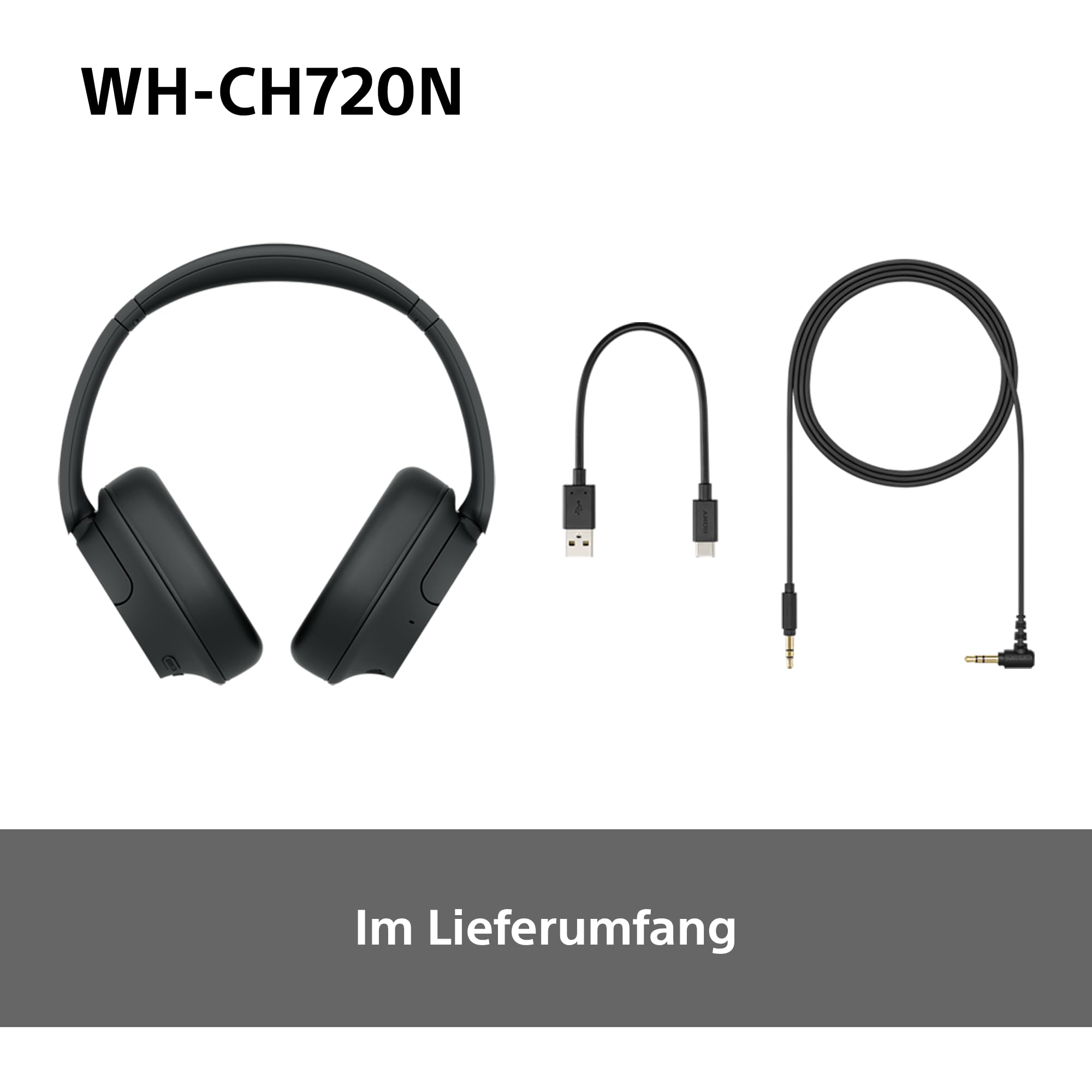 Sony WH-CH720N Kabelloser Bluetooth-Kopfhörer mit Noise Cancelling, 35h Akkulaufzeit, Schwarz