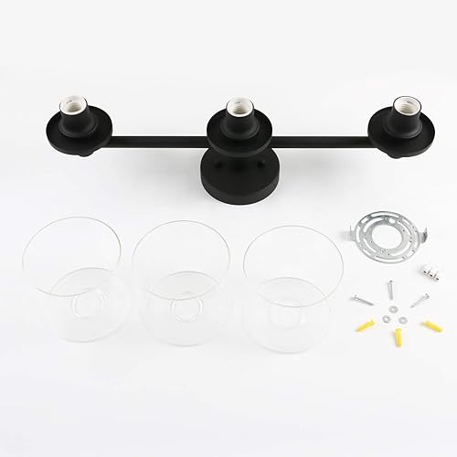 Miniatura 6 de Pathson Lámpara de techo semiempotrada de 3 luces, lámpara colgante industrial con pantalla de cristal, lámpara de techo para pasillo, loft, cocina,