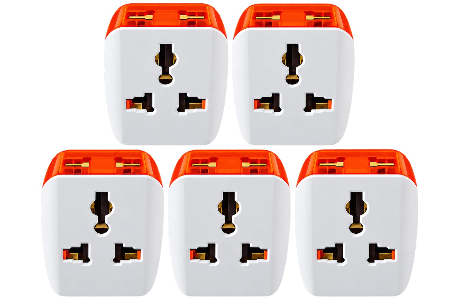 pr (pack of 5) 6a 3 pin universal multi plug adapter | 3 pin conversion plug | electrical socket adapter for home, office & travel | white & orange
