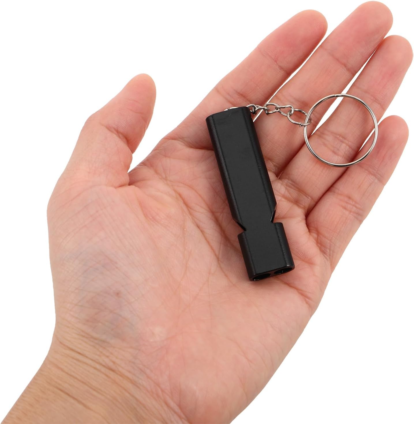 Yardwe 15pcs Emergency Survival Whistles - Aluminum Alloy Double Tube 110 Decibels Loud Sound with Keychain - Black Whistles for Outdoor Hiking Coaches Instructors Sports