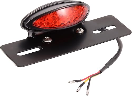 Miniatura 3 de GOOFIT Luz trasera LED para motocicleta, placa de matrícula integrada, lámpara de freno trasero, Cafe Racer Bobber, lente ahumada (rojo)