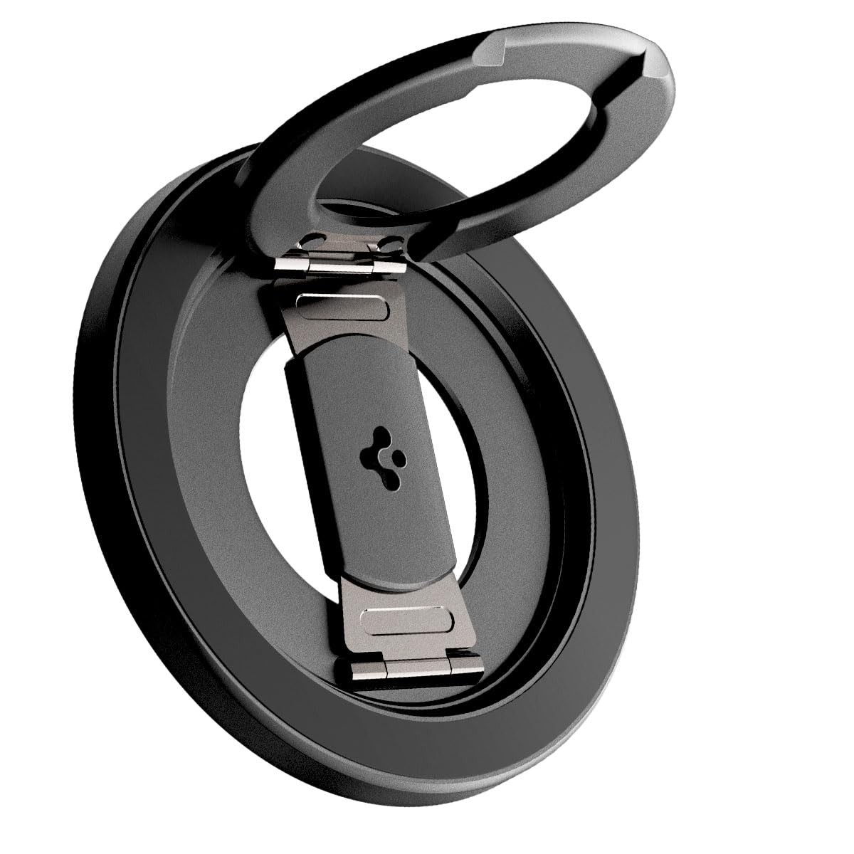 Spigen O-Mag MagFit+ Anneau MagSafe [Double Charnière] Support Anneau | Aimant Double Face pour iPhone 17, 17e, 16, 15, 14, 13 12 et Coques MagSafe pour Samsung S26, S25, Pixel 10 – Noir