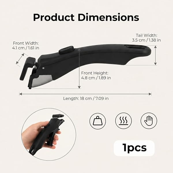 Poignée Amovible Universelle pour Casseroles et Poêles - Compatible Induction Tous Feux - Manche Détachable Antidérapant Résistant Chaleur - Gain de Place Lave-Vaisselle - 2
