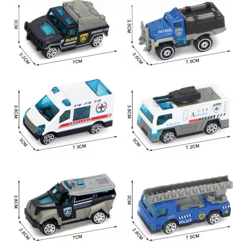 Image of City Defenders Emergency Rescue Vehicle Toy Set for Kids - 6 PCS Free Wheel Police, Fire Truck, SWAT, Armored Vehicle & Ambulance Mini Die Cast Style Toy Cars for Boys & Girls