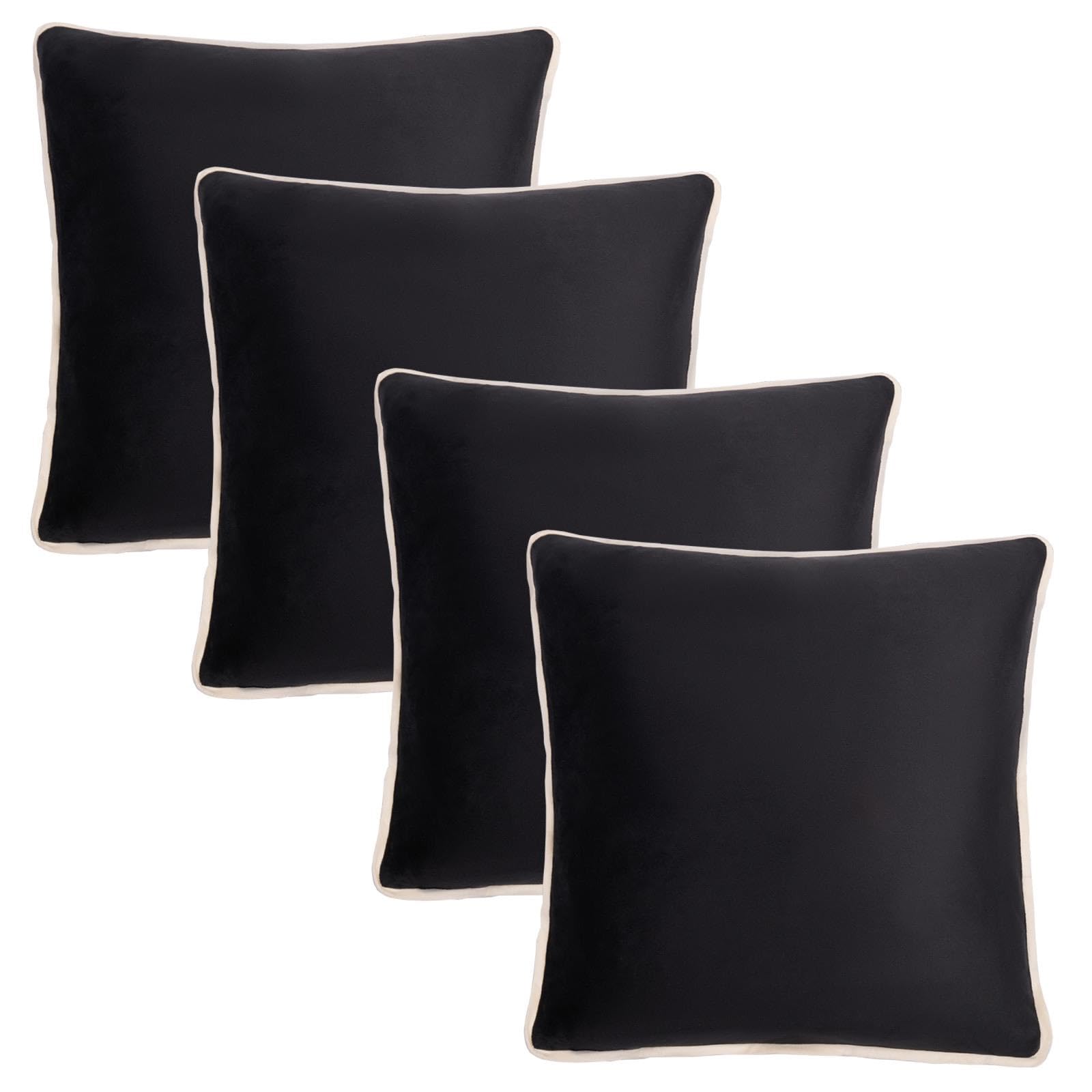Ohs Monochrome 4 Pack Cushion Covers Matte Velvet Piped Edge, Ultra Soft Velvet Decorative Throw Pillowcases With Invisible Zipper For Sofa Bed Livingroom, -45X45cm