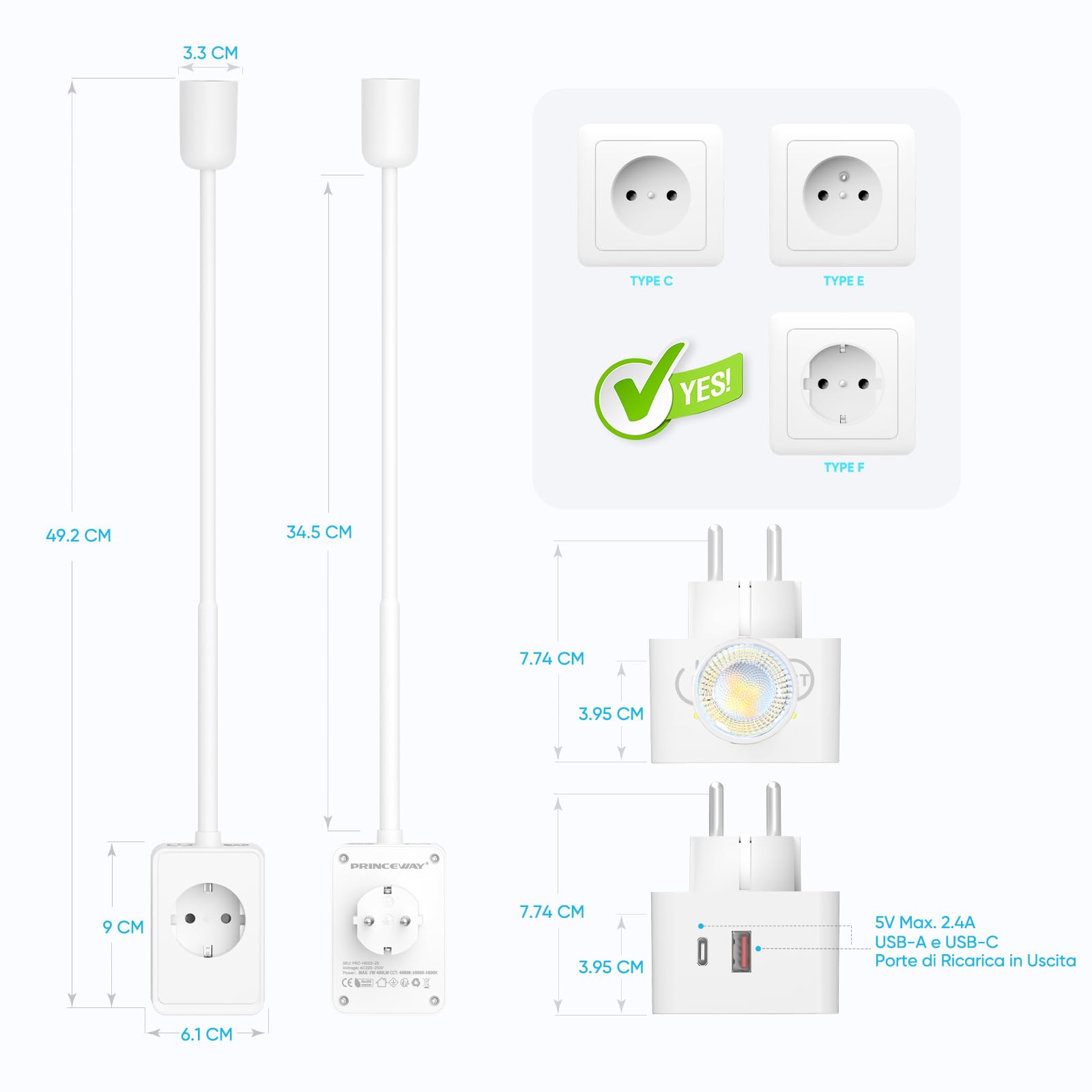 Lampada da Applique da Comodino Camera da Letto Bianche, 2 Pack Lampade da Lettura a Parete Faretto LED con Spina e Presa Elettrica, Due Interruttori Touch, 3 Colore Illuminazione