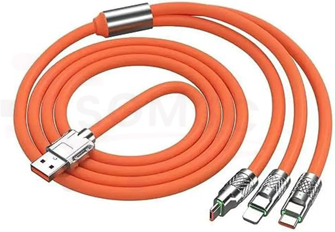 120W Charger Cable, Fast Charging 3 in 1 Charging Data Cable, Portable Charger Cord with USB Type-C & USB Port for All Phones and Tablet, Multi Fast Charger Type c Retractable USB Cable