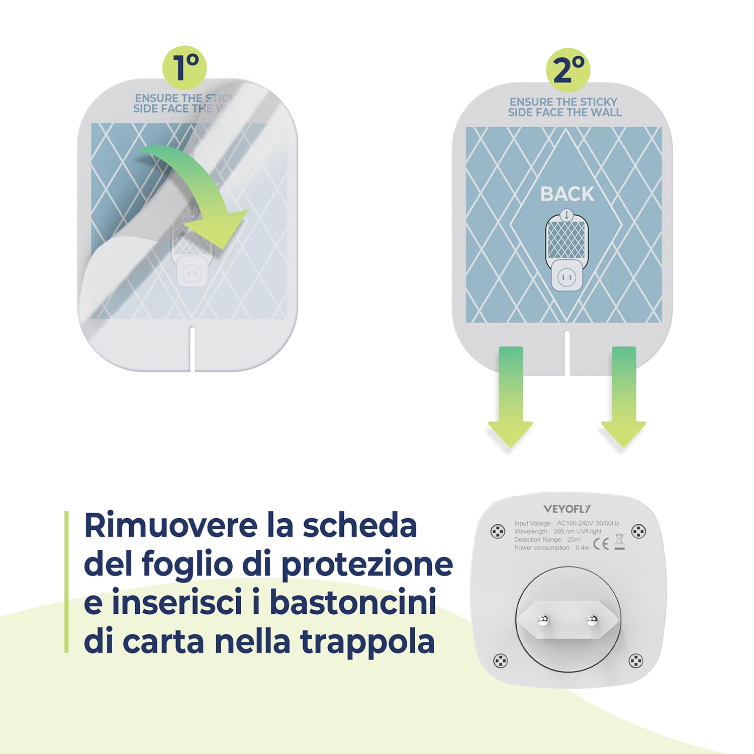 VEYOFLY Ricarica Trappola Insetti Volanti-Ricariche per Cattura Insetti da Interno, Trappolaa Mosche da Interno, Trappola per Zanzare, Insetti, Moscerini - Ricarica Spina (Pacco da 5