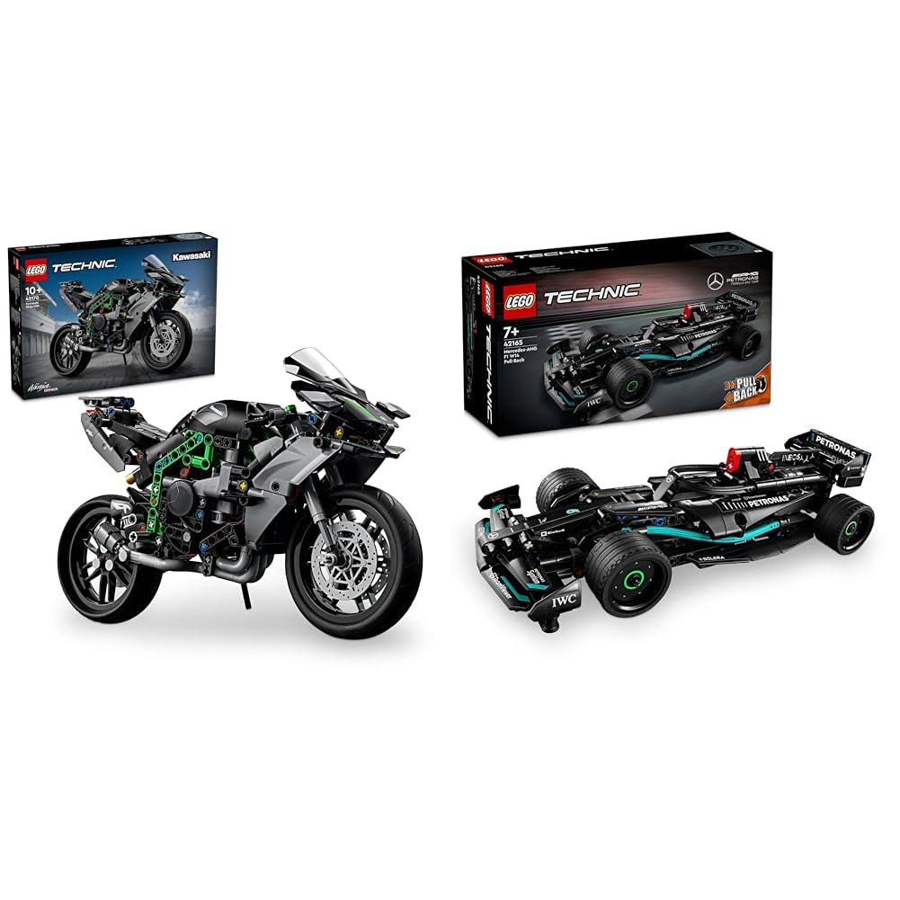 LEGO 42170 Technic Kawasaki Ninja H2R & Technic Mercedes-AMG F1 W14 E Performance Race Car Toy for Kids, Boys and Girls aged 7 Plus Years Old, Pull-Back