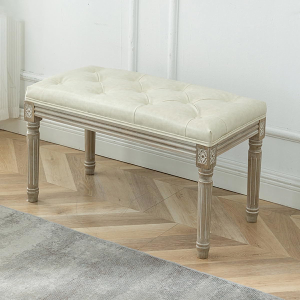 Silla de tocador para sala de maquillaje y banco tapizado con patas de madera