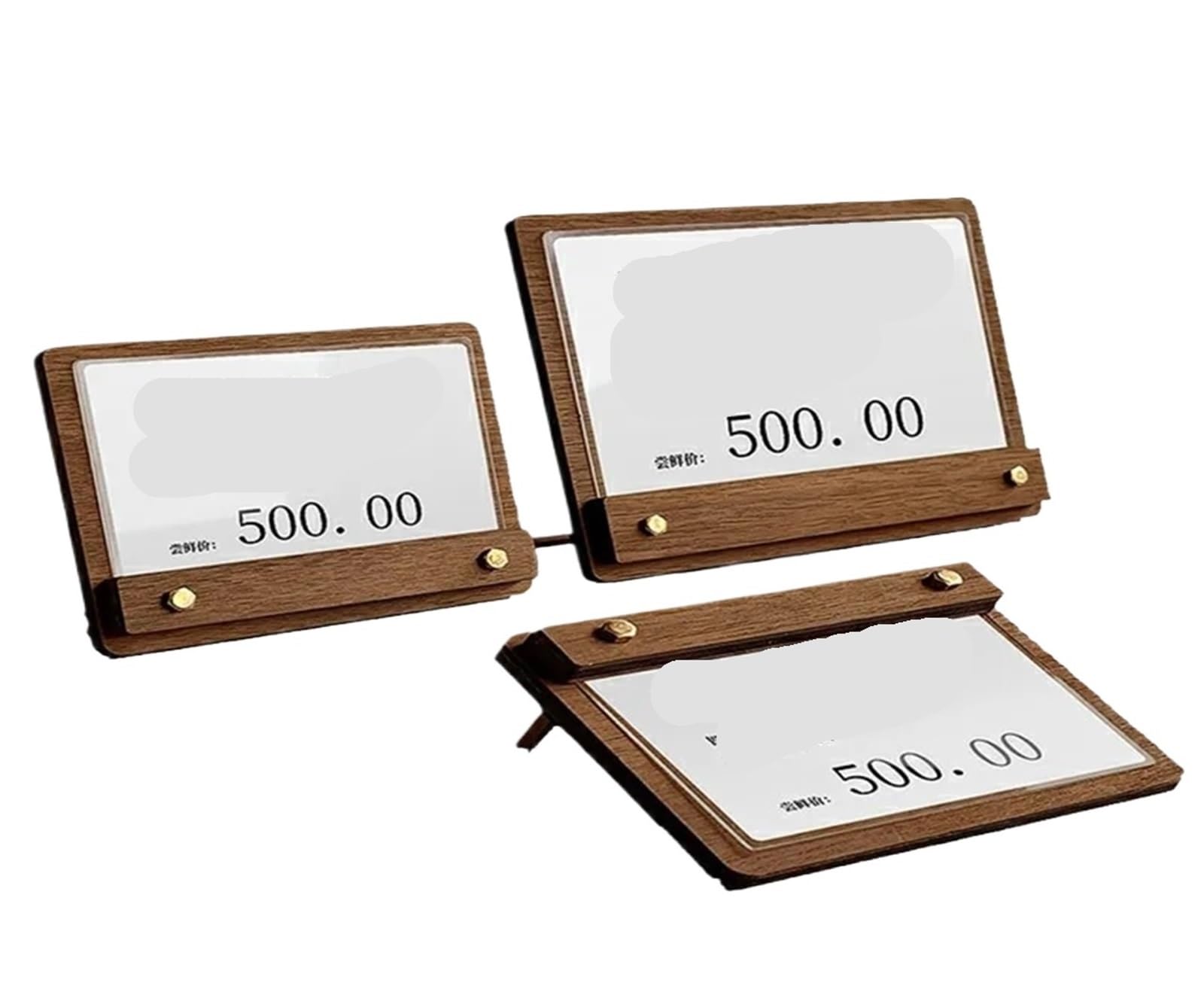 Zovloer Solid Wood Products Price Tag 3pcs Wooden Price Display Board Label Stand Card Holder Sign Advertising Table Tag For Retail Store Boutique Restaurant(115x90mm)