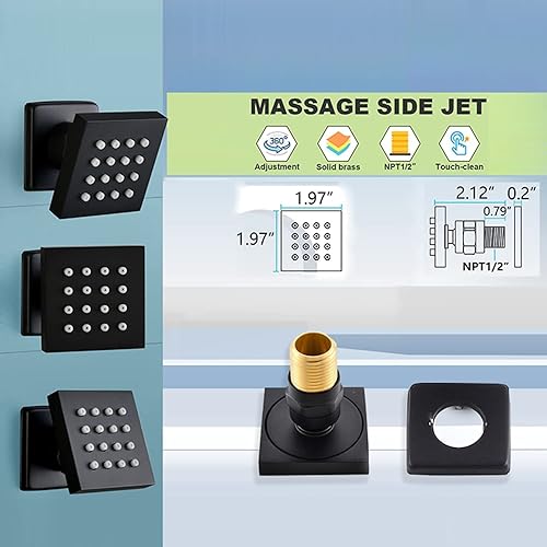 Miniatura 57 de HOMEDEC - Paquete de 6 chorros redondos de latón cepillado para masajes cuadrados de 2 pulgadas