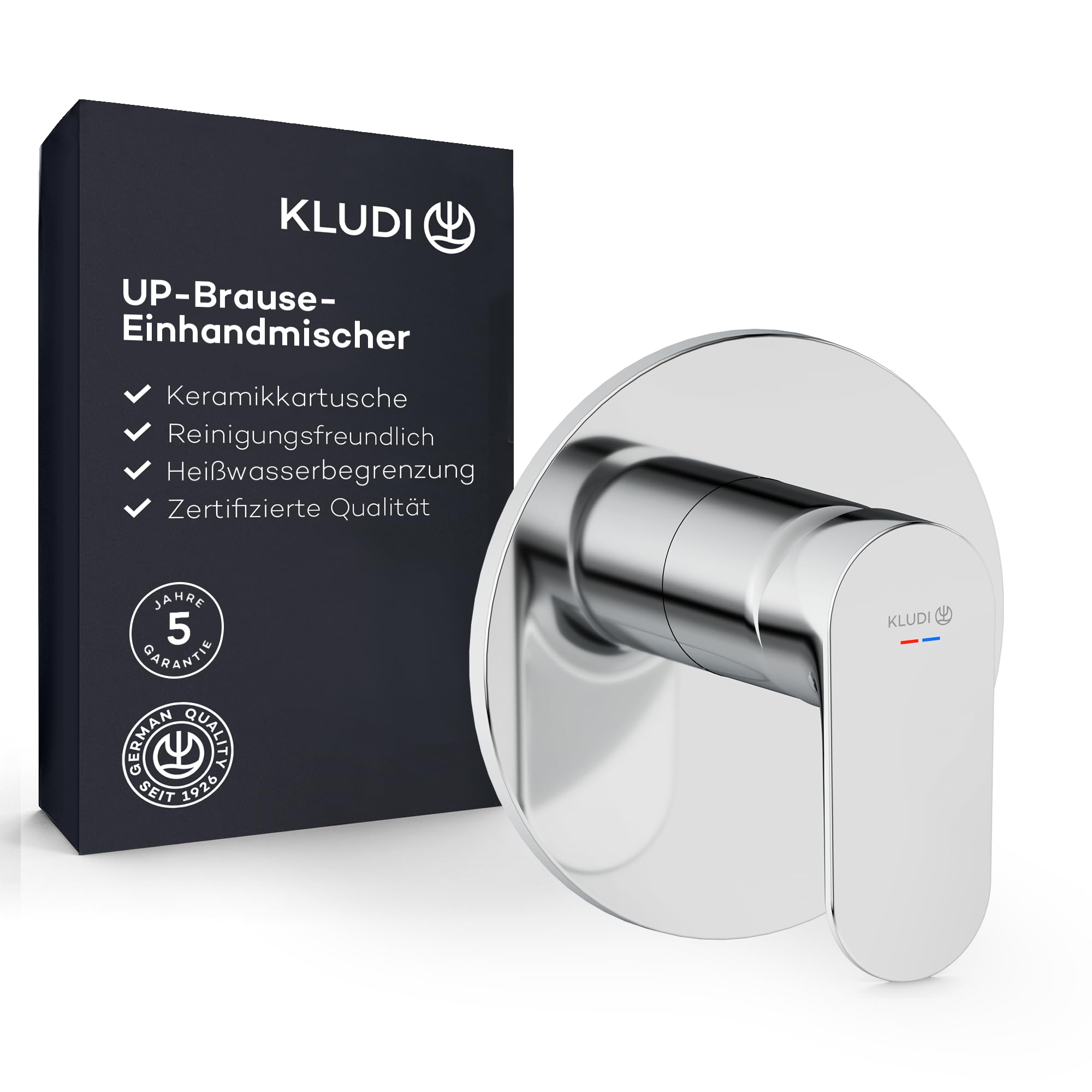 KLUDI - X1 Grifo de ducha empotrado con limitador de agua caliente, mezclador monomando con cartucho de cerámica de alta calidad para el baño, cromo, accesorios necesarios Kludi Slimbox (Art. 88022)