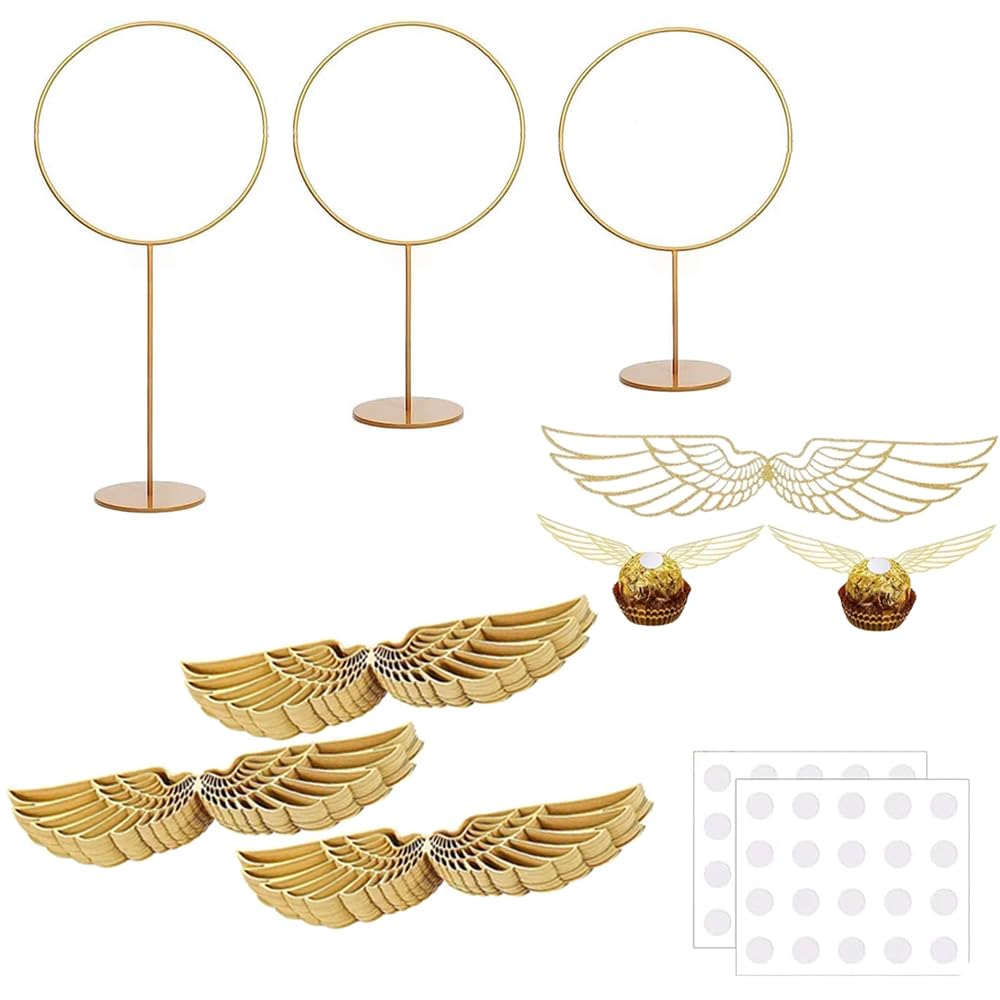 Qhinaster 103 Pcs Wizard Party Chocolate Decoration include 50Pcs Wings Wafer Cupcake Toppers 3 PCS Gold Goal Posts and 50Pcs Glue Point for Them