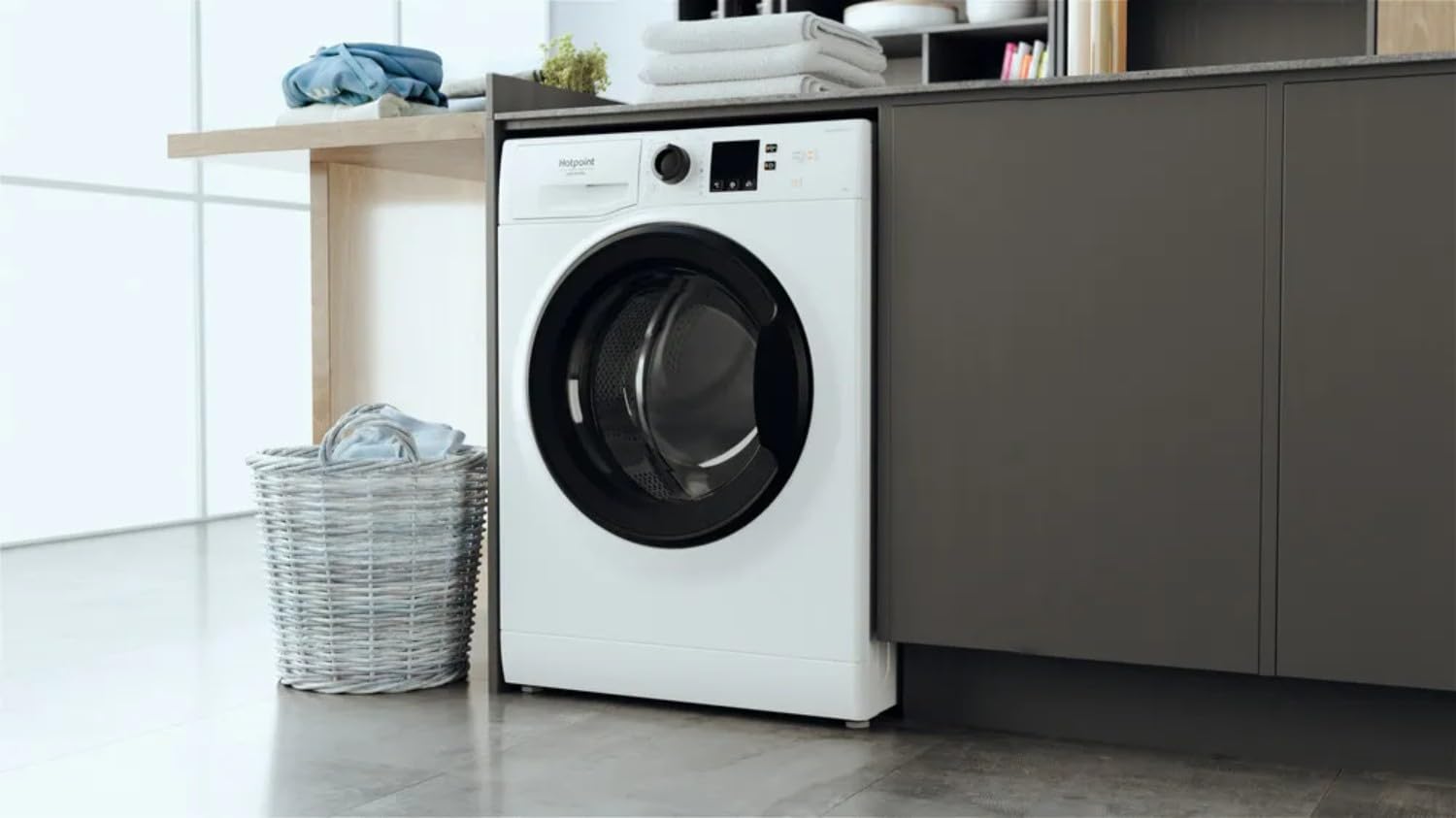 Hotpoint - NS1069CWKEUN Lave-linge Hublot Posable - 10 kg, 1400 tr/min, Moteur Inverter - Steam Hygiene, Départ Différé - Classe Énergétique A - Blanc