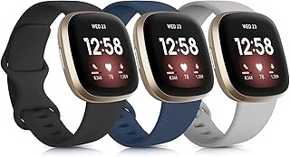 Tobfit Sport Bands Compatible with Fitbit Versa 3 Bands / Fitbit Sense Bands, Classic Soft Silicone Replacement Wristbands for Fitbit Versa 3 Smart Watch Women Men (003, Black, Navy Blue, Gray, Large)