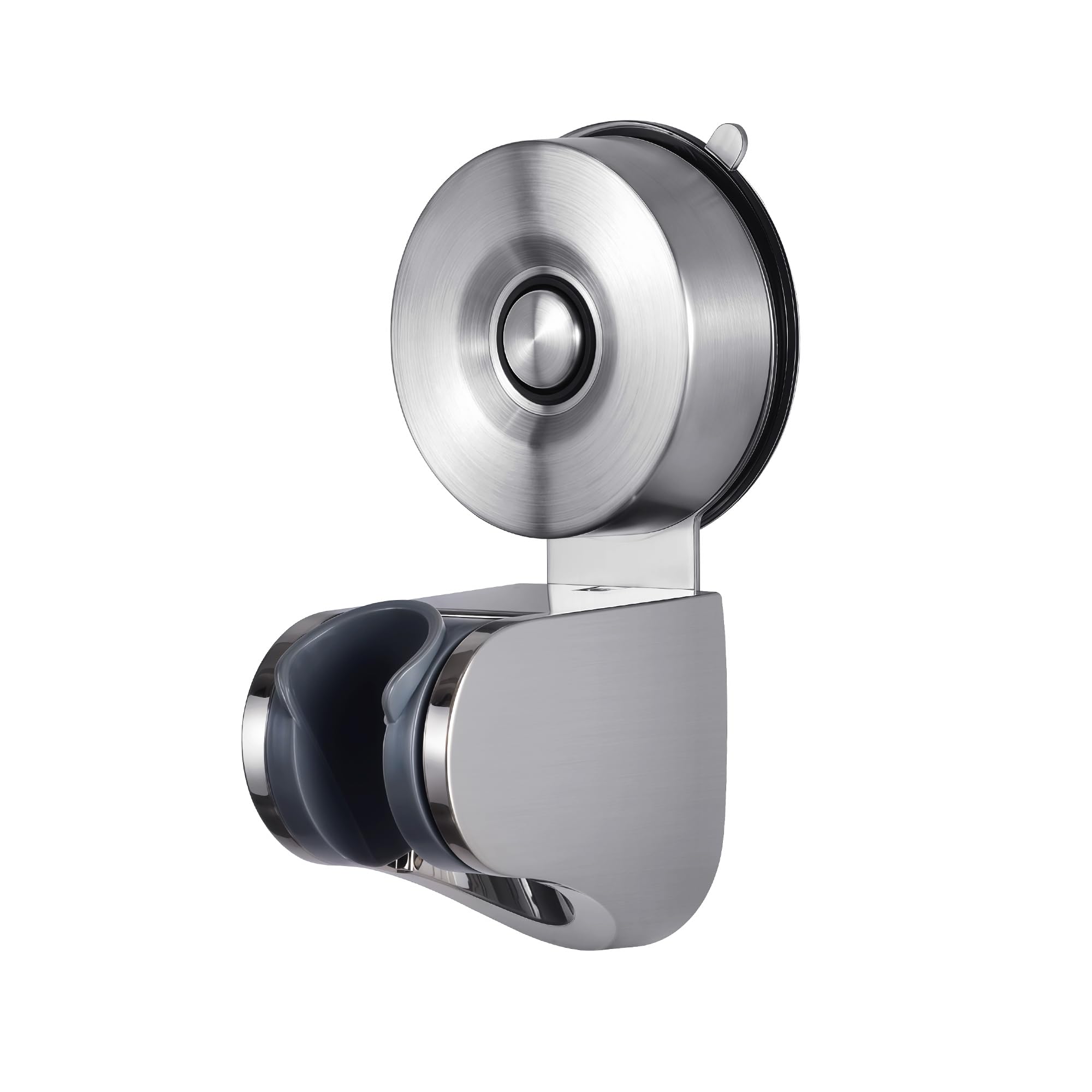 Yohom Silver Suction Cup Shower Head Holder For Handheld Shower Adjustable Shower Bracket Holder No Drill Waterproof Shower Wand Holder, Stainless Steel, No-Tool Installation, Brushed Finish