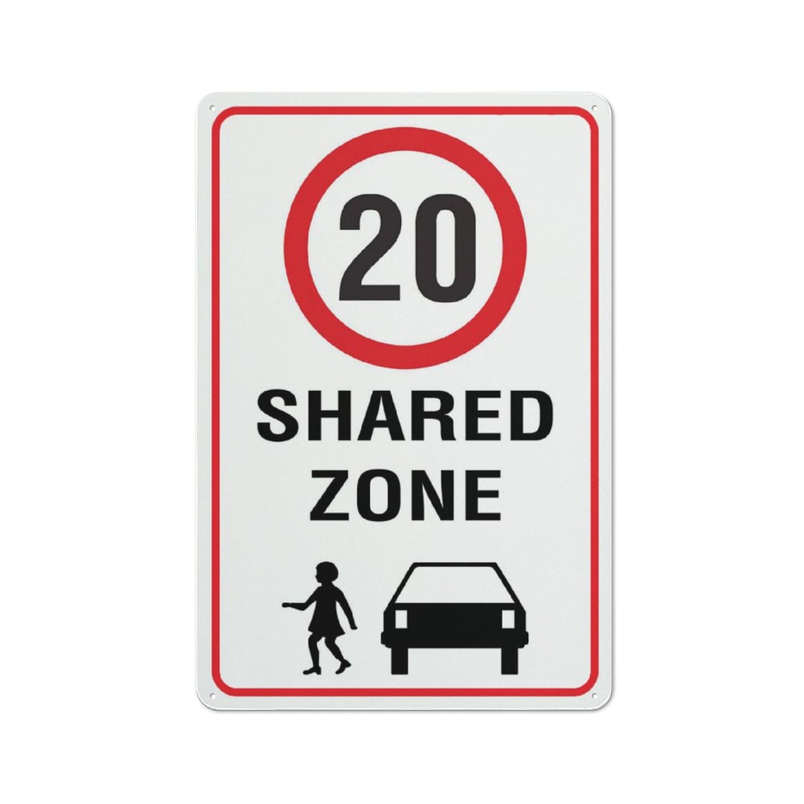 Shared Zone 20Km Speed Limit Sign 12X8 Inch Tin Sign Great For Garden And Yard Wall Decor