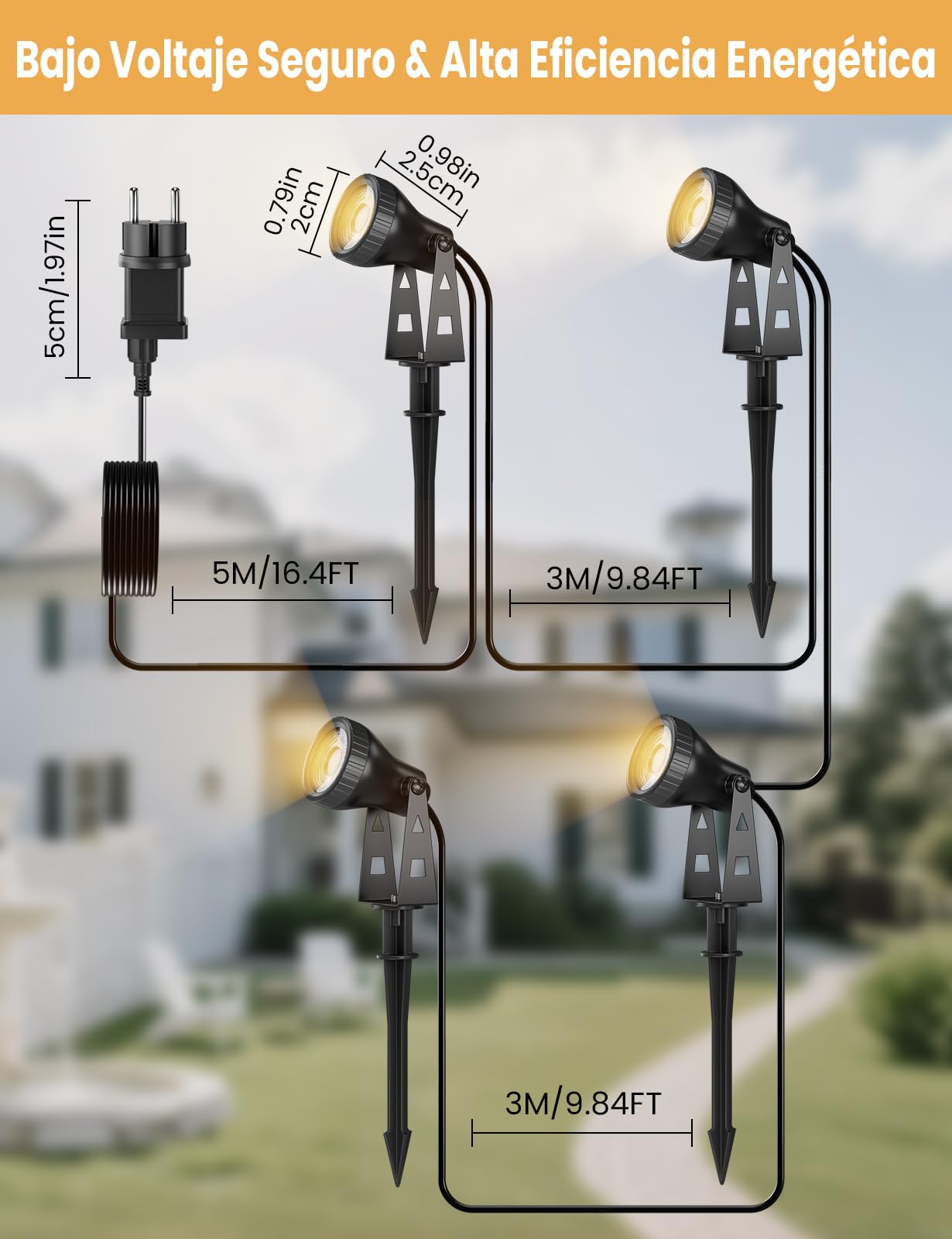ZOTOYI Focos LED de Jardín IP68 Impermeable - 14M 4-en-1 Focos Jardin Exterior Ángulo Ajustable y Fácil Instalación, 4x400LM Lámpara para Paisaje, Árboles, Plantas, Césped, Camino y Senderos