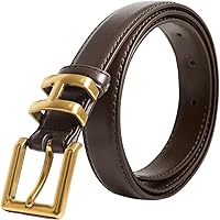 Vista 445 de Cinturón de cuero clásico con hebilla de metal para mujer con vestido de jeans Aah-negro-clásico