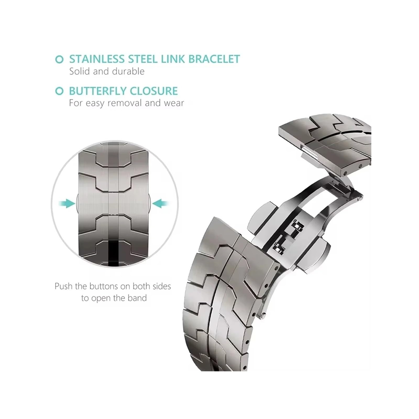 bracelet de montre, Bracelet compatible avec montre, boucle papillon en métal sans espace, bracelet de poignet