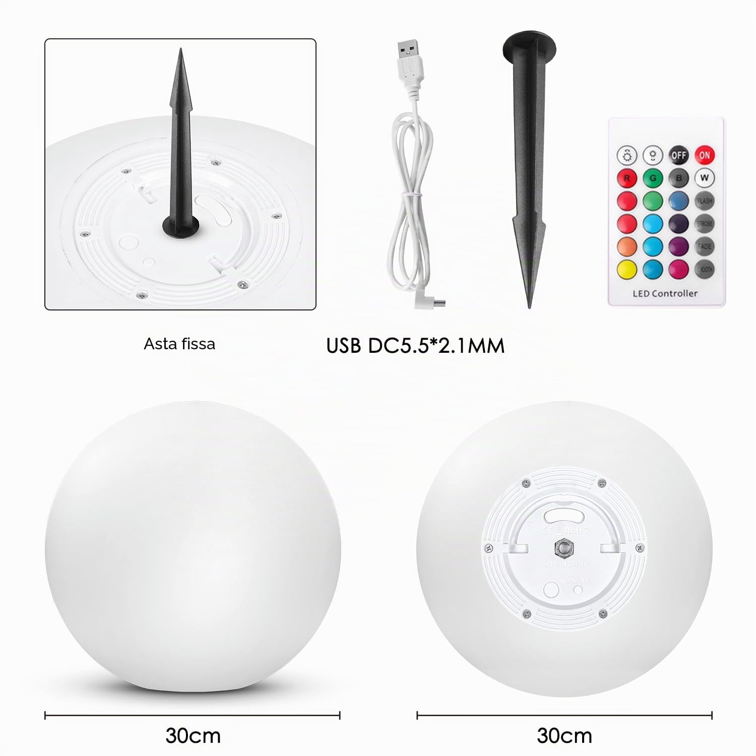 RGB Lampada Sfera Giardino, Luminosa Da Giardino 30 CM/12 Inch Sfera, Luci Solari Esterno IP65 Impermeabili, 1200mAh Lampada Solari Dimmerabili Per Esterni, Luci Piscina, Balcone, Decorazione Stanza