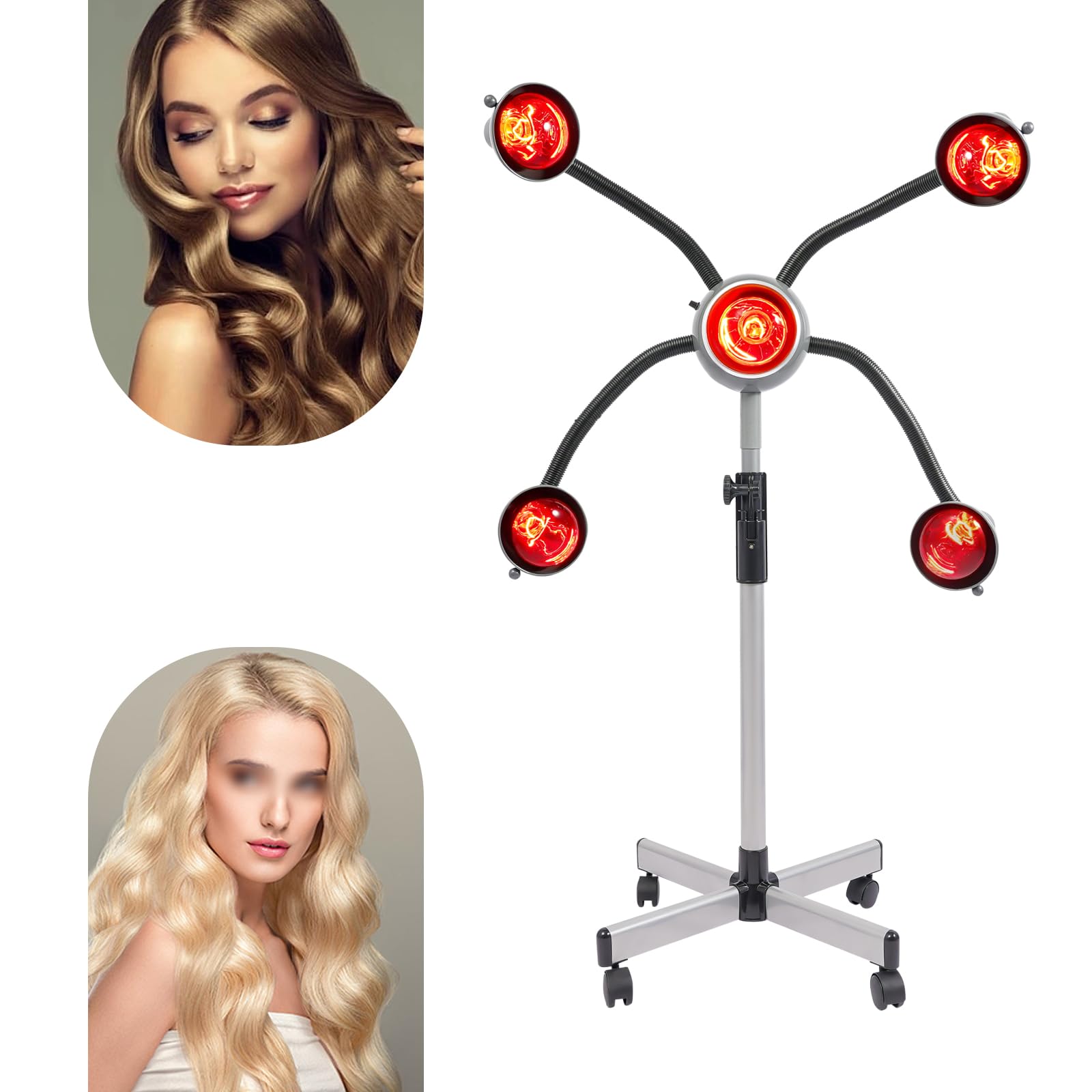 Trockenhaube Heizlampe,5 Kopf Infrarot Friseur Salon Wärmelampe 750W Heizung Trockenhaube mit Standfuß Höhenverstellbar 40-80°C,für Haarpflege, Färben, Trocknen