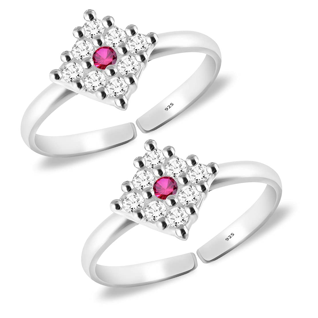Parnika(Formerly MJ Graceful White Multi CZ Adorned Silver Toe Rings in Pure 92.5 Sterling Silver for Women