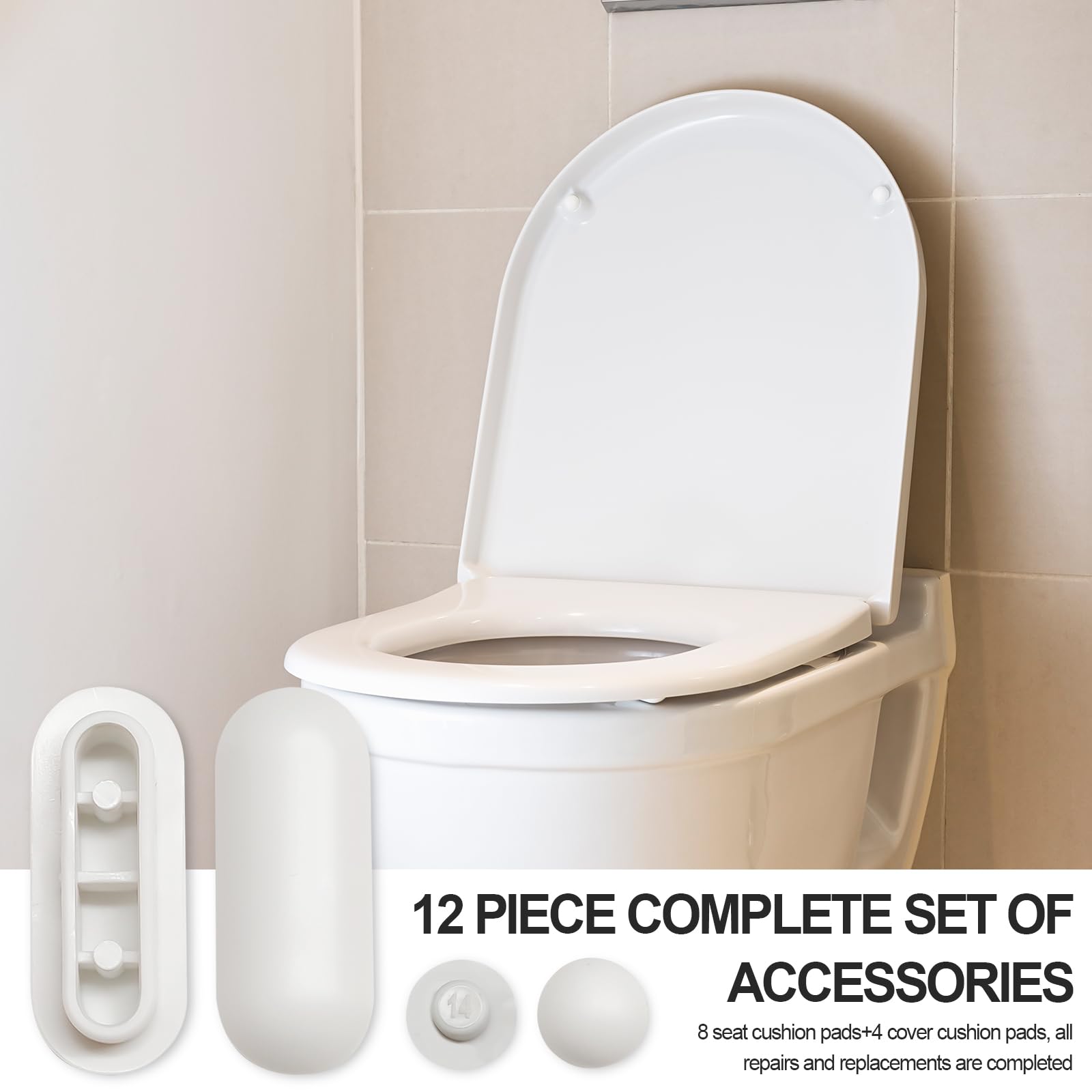Kit Completo 12 Pezzi per Sedile WC - Paracolpi, Fissaggi e Gommini Universali per Tavoletta Water - Compatibile con Tutti i Modelli Standard (Bianco)