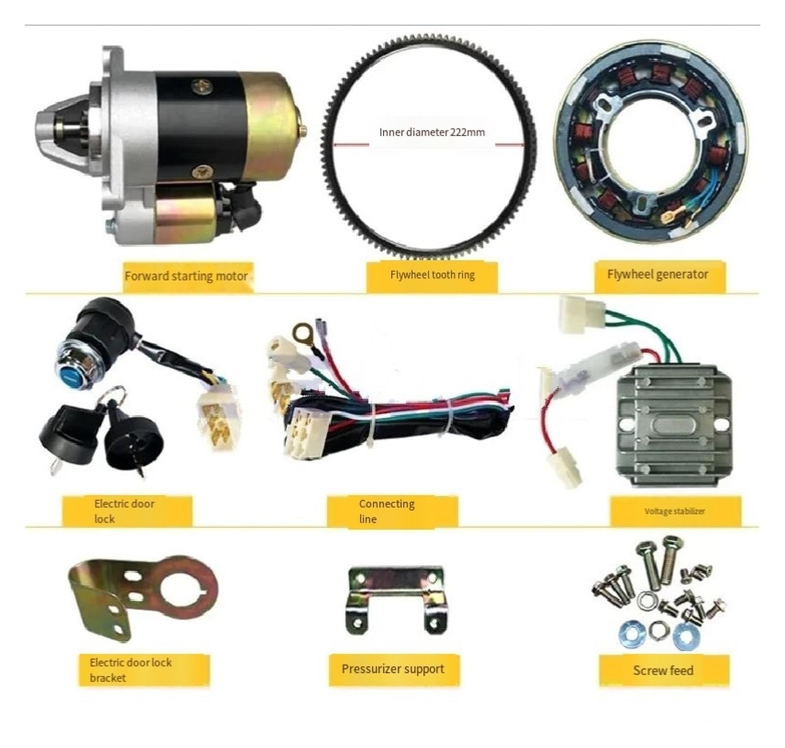 Motor De Arranque PARA GENERADOR DIÉSEL 170F 173F 178F 186F 188F 192F 5KW MOTOR ARRANQUE VOLANTE ENGRANAJE CORONA KIT CONVERSIÓN ARRANQUE ELÉCTRICO Starter(170 173F CCW)