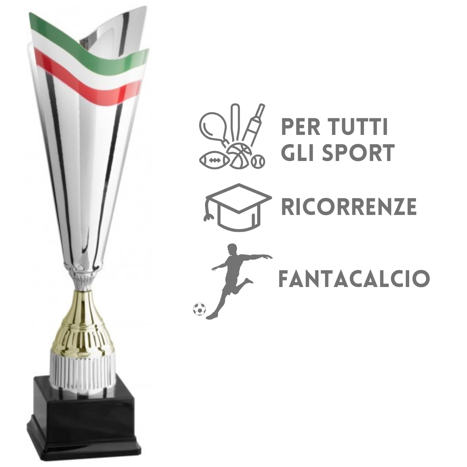Tris e Set di Premiazioni Personalizzate, Coppa Trofeo Personalizzabile per Eventi e Fantacalcio, Calcio, Padel. Coppe e Trofei Varie Misure