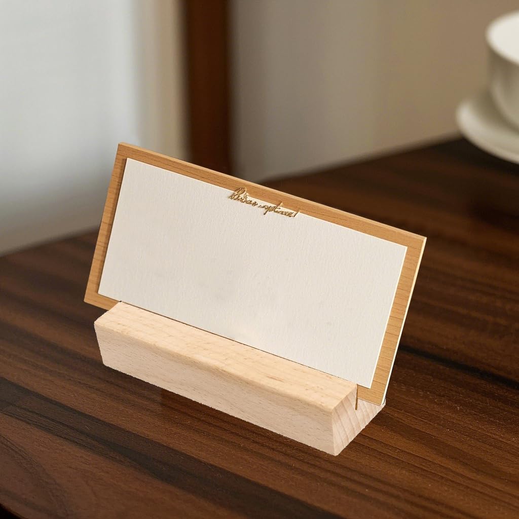 10 Porta Carte In Legno Naturale - Per Menu, Segnaposto, Biglietti Da Visita, Dimensioni 10x2,3x1,5 Cm