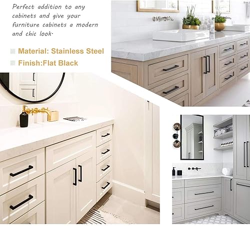 Miniatura 6 de Goldenwarm Paquete de 10 manijas y pomos negros de barra cuadrada de 12 pulgada para cajones de acero inoxidable, herrajes de un solo agujero para