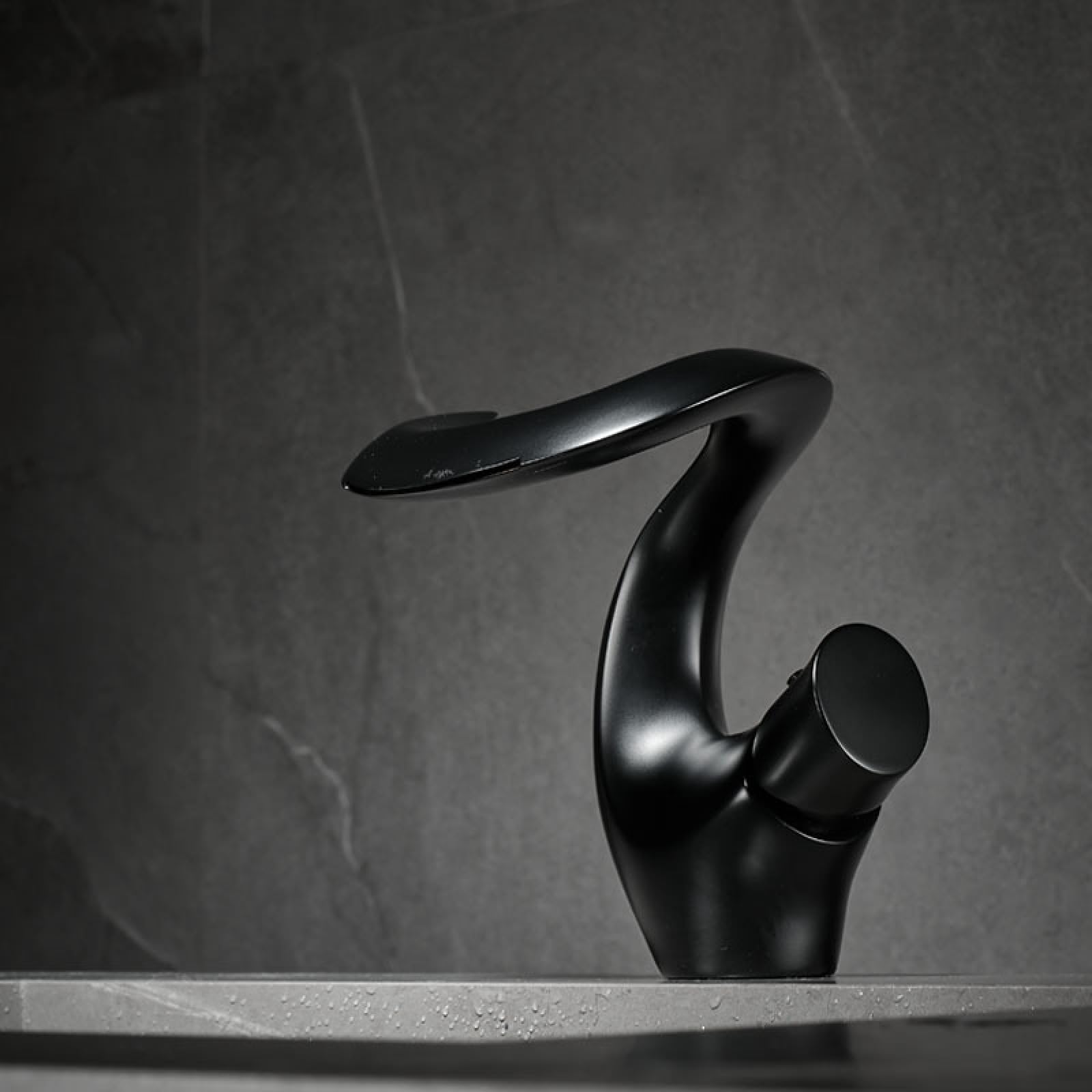Bathroom Waterfall Hot & Cold Washbasin Bronze Artistic Faucet, Black