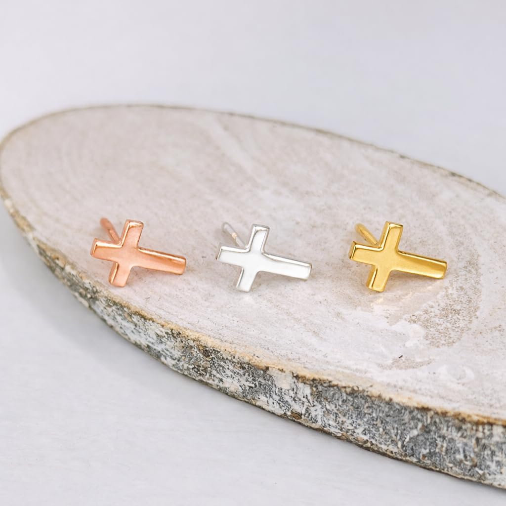 Cross Stud Earrings – Gold, Rose Gold or Sterling Silver, Dainty Christian Jewelry Gift for Her - Image 7