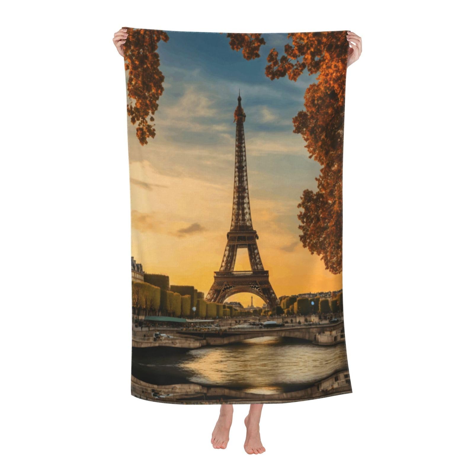 Pojknbv White Eiffel Tower Paris Autumn Print Oversized Adult Beach Towel Quick-Dry Comfortable Lightweight Travel Pool Camping