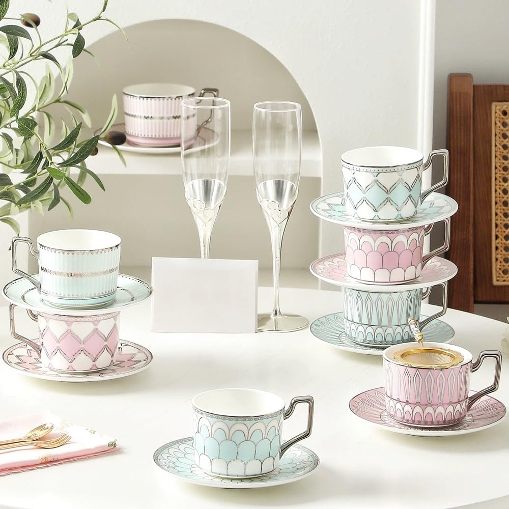 Zestaw filiżanek do kawy, kubki do kawy z uchwytem, ​​4-pakowa ceramiczna filiżanka do espresso ze spodkiem, filiżanka do espresso, mleka, herbaty