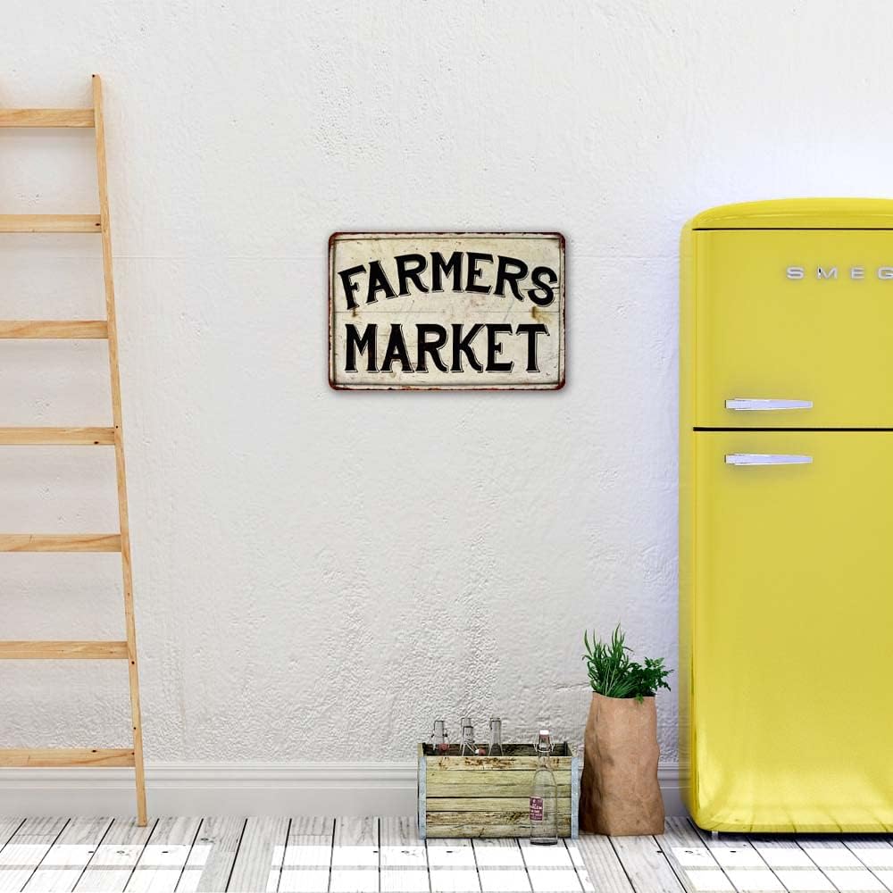 Farmers Market Sign Farmer Decor Signs Fresh Kitchen Vintage Grocery Farmhouse Decorations Pantry Decorative Plaque Rustic Tin Wall Art 12 x 18 Matte Finish Metal 112180020089