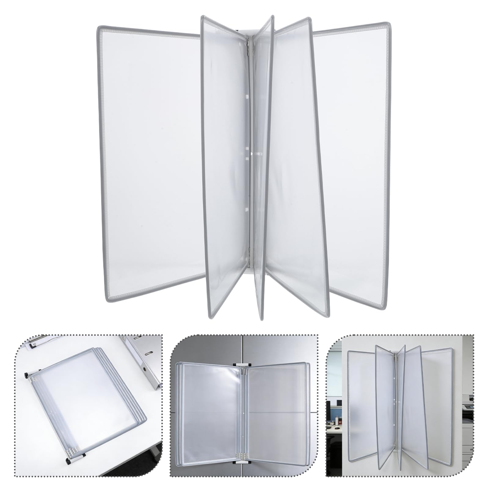 Lurrose Organizzatore di File da Parete A4 5 Tasche Ribaltabili, Porta Cartelle in Ferro e Pvc Grigio, Espositore per Documenti Salvaspazio per Uffici e Sale Riunioni