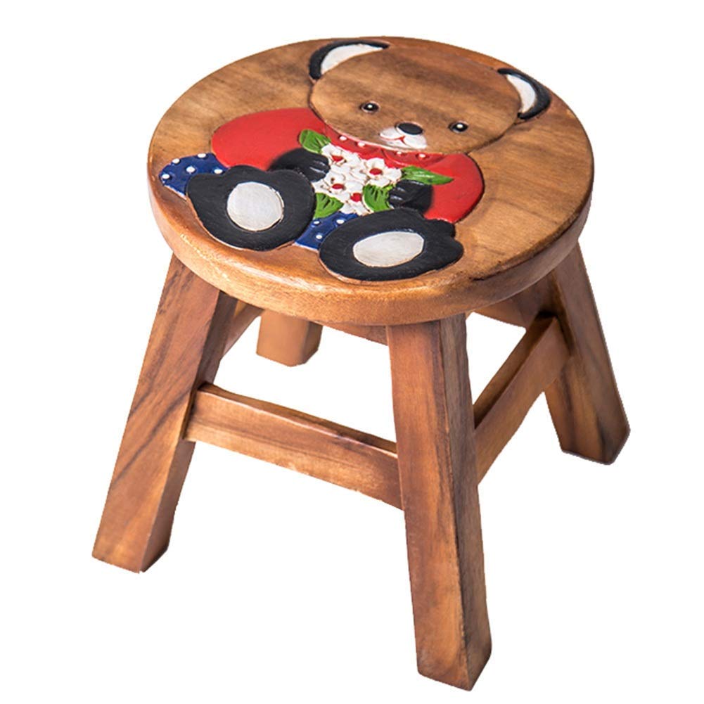 Tabouret bas en bois massif rond et petit pour salon ou chambre d'enfant