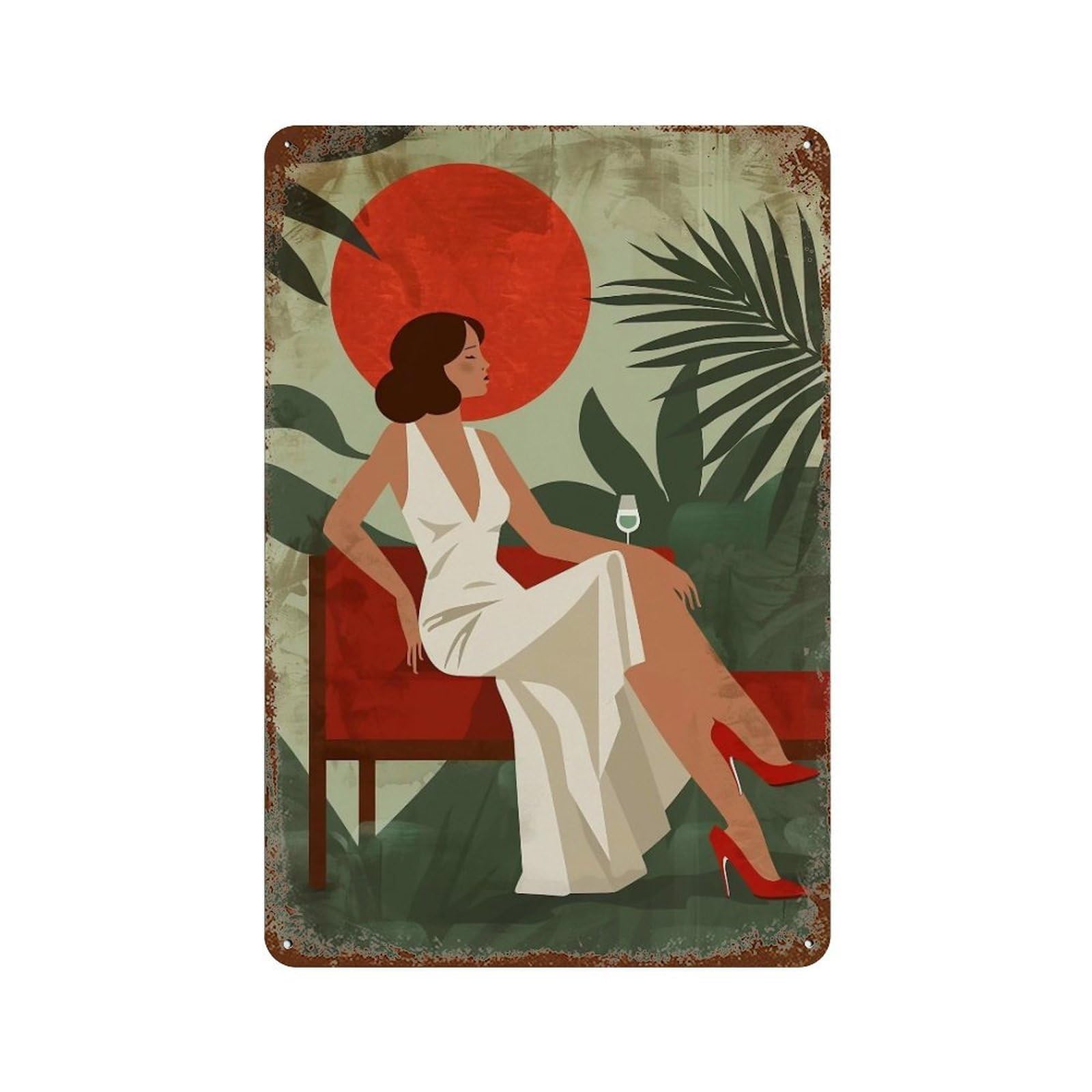 FHUYEURHRY Tropical Elegant Woman 02 Wall Decor Retro Iron Vintage Art Metal Tin Sign Poster Modern Home Cofffee Club Art Bar Shop Decorations Style 30x20cm