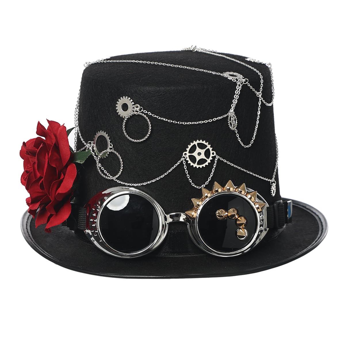 BLESSUME Steampunk Top Hat with Goggles for Carnival, Halloween, Theme Party (L,Black 6) — image 1