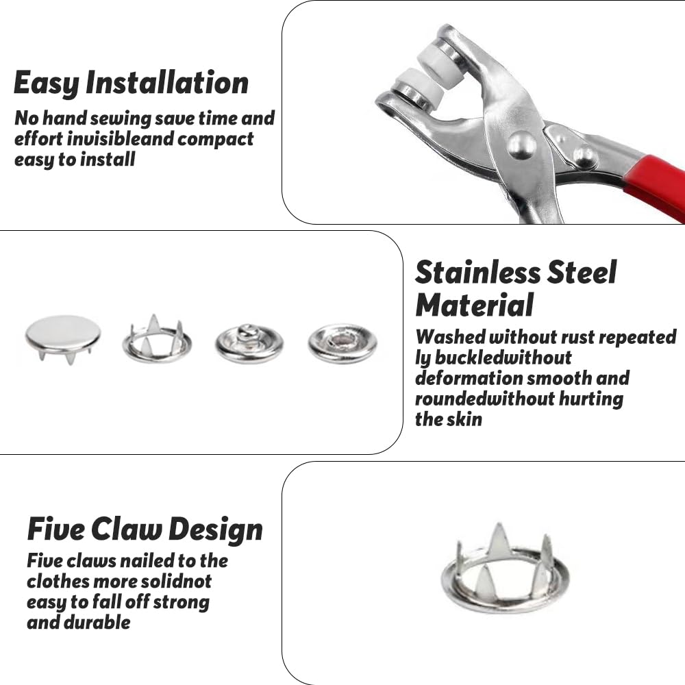 200 Bottoni Automatici Con Pinza - Kit Per Abbigliamento, Fai-Da-Te - Foto 2